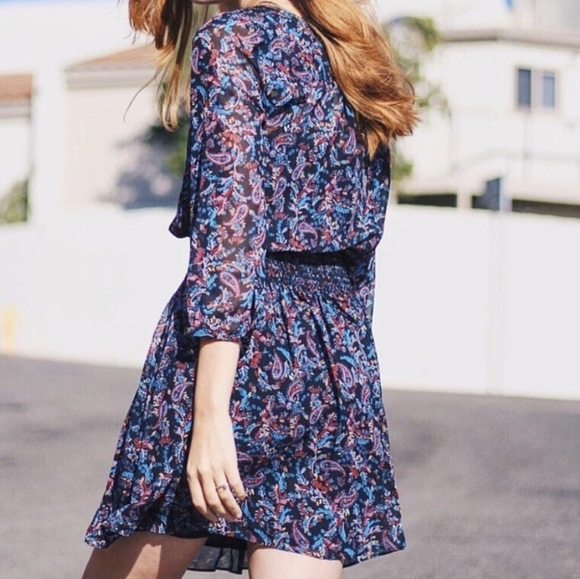 Anthropologie Vanessa Virginia Smocked Waist Long sleeves Sheer Boho Sun dress - Picture 1 of 15